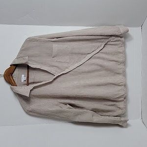 J. Jill Petite Women's White Tan Striped V-Neck Long Sleeve Top, PL